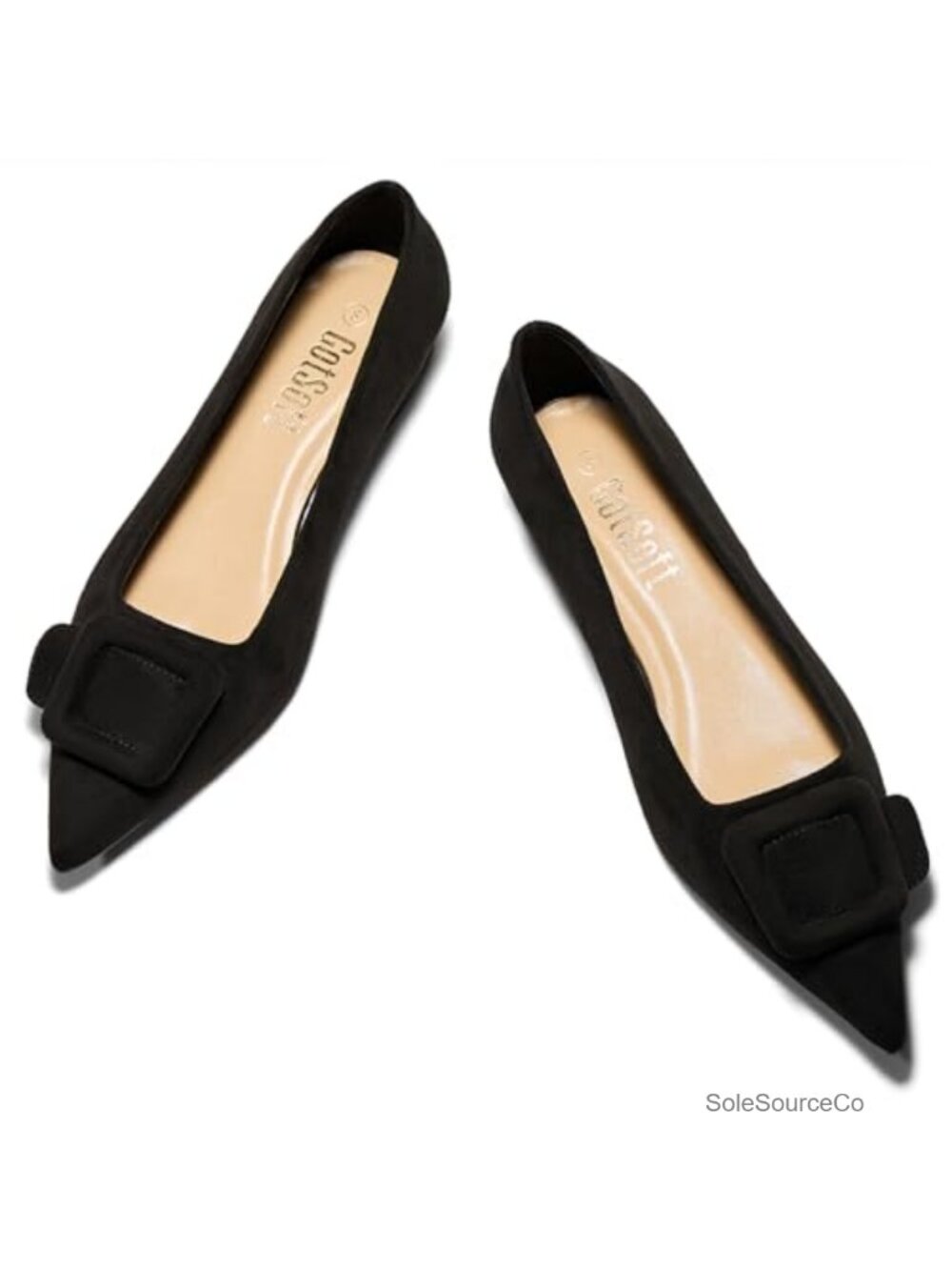 Pointed Toe Square Buckle Flat Shoes Lambskin Lining Memory Insole Slip On